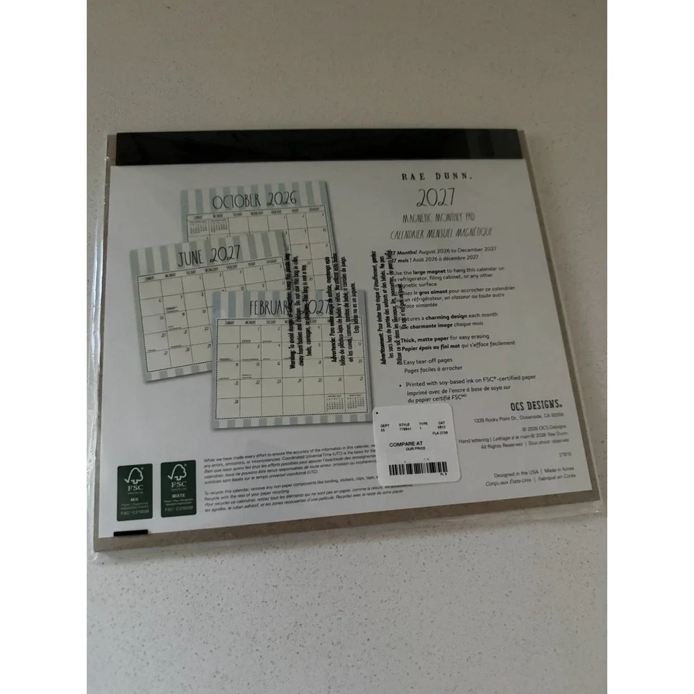 📆 Brand NEW w/Tags Rae Dunn 17 Month Magnetic Monthly Pad Aug 2026-Dec 2027